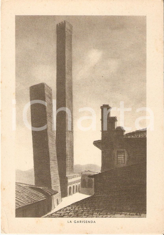 1955 BOLOGNA Torre della Garisenda - Giornata della Dante *Cartolina ILLUSTRATA