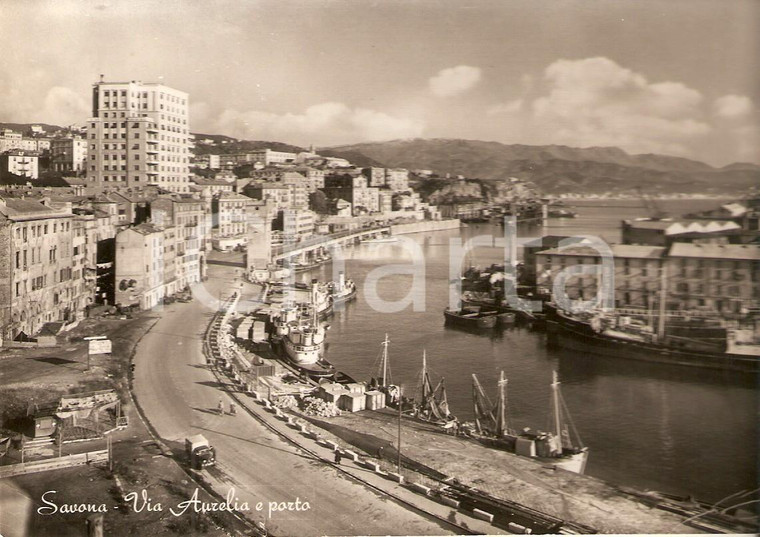 1963 SAVONA Il porto e via Aurelia *Cartolina FG VG