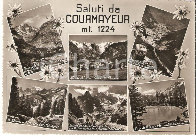 1961 ca COURMAYEUR (AO) Vedutine Funivia del Monte Bianco *Cartolina FG VG