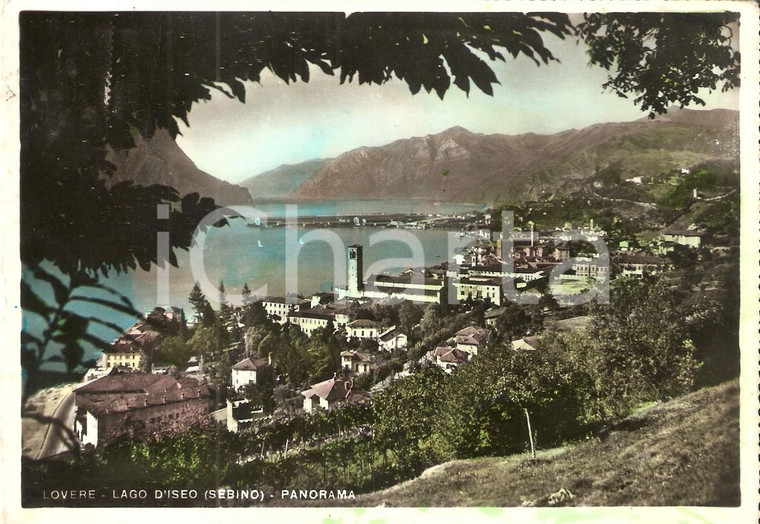 1950 ca LOVERE (BG) Panorama con Lago d'Iseo *Cartolina FG VG