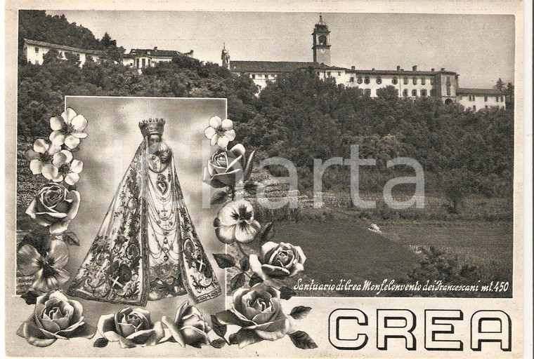 1960 ca SERRALUNGA DI CREA (AL) Panorama Santuario con Madonna *Cartolina FG NV