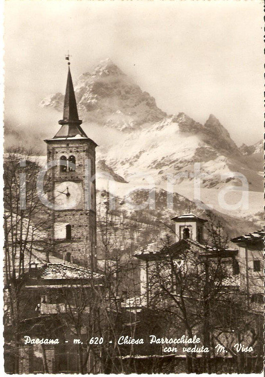 1954 PAESANA (CN) Chiesa parrocchiale e Monte Viso *Cartolina FG VG
