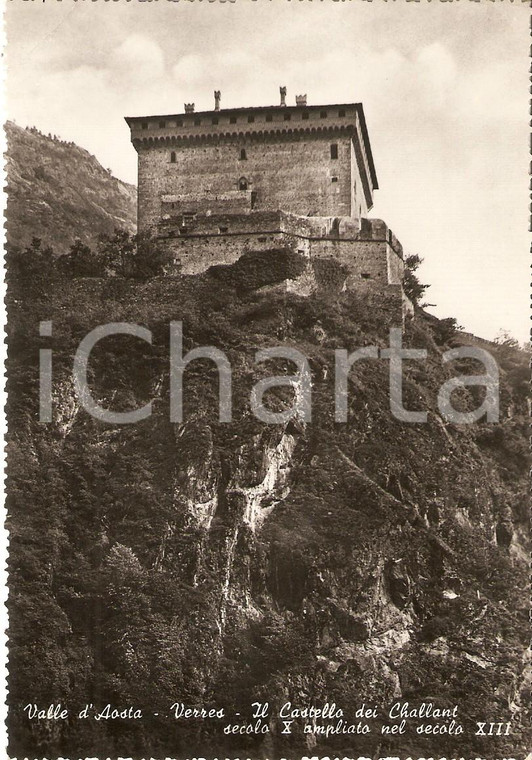 1955 ca VERRES (AO) Panorama con Castello dei CHALLANT *Cartolina FG VG