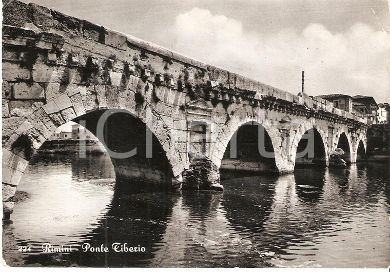 1956 RIMINI Panorama con Ponte Tiberio *Cartolina FG VG