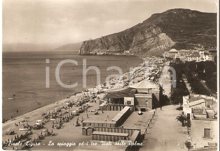 1949 FINALE LIGURE (SV) I tre viali delle palme e la spiaggia *Cartolina FG VG