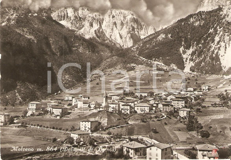 1955 MOLVENO (TN) Panorama con DOLOMITI DI BRENTA *Cartolina FG VG