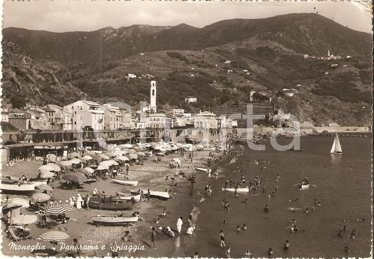 1952 MONEGLIA (GE) Suore e bambini sulla spiaggia *Cartolina FG VG