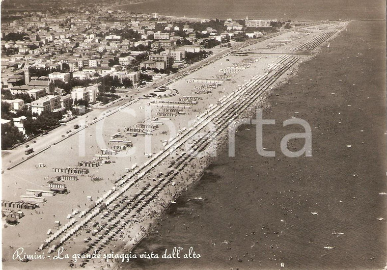 1959 RIMINI La Grande Spiaggia vista dall'alto *Cartolina FG VG