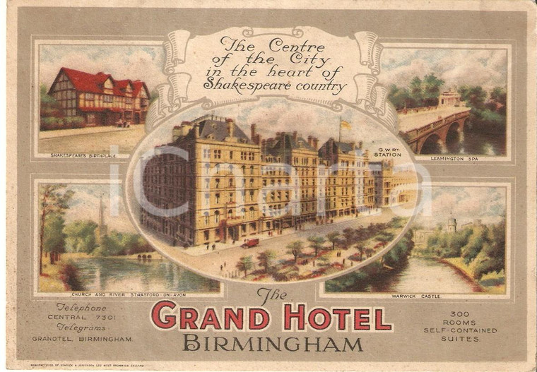 1945 ca BIRMINGHAM (UK) Vedutine Grand Hotel Castello di WARWICK Cartolina FG NV