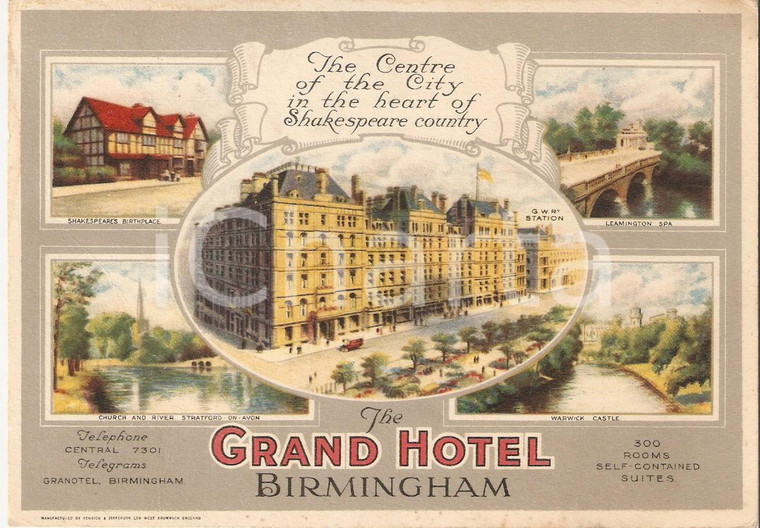 1953 BIRMINGHAM (UK) Vedutine Grand Hotel Castello di WARWICK Cartolina FG NV
