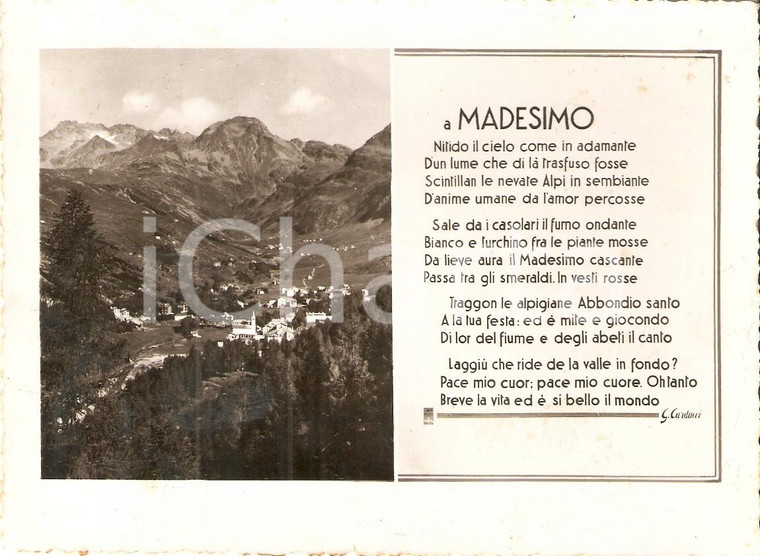 1952 MADESIMO (CO) Panorama e poesia di Giosuè CARDUCCI *Cartolina FG VG