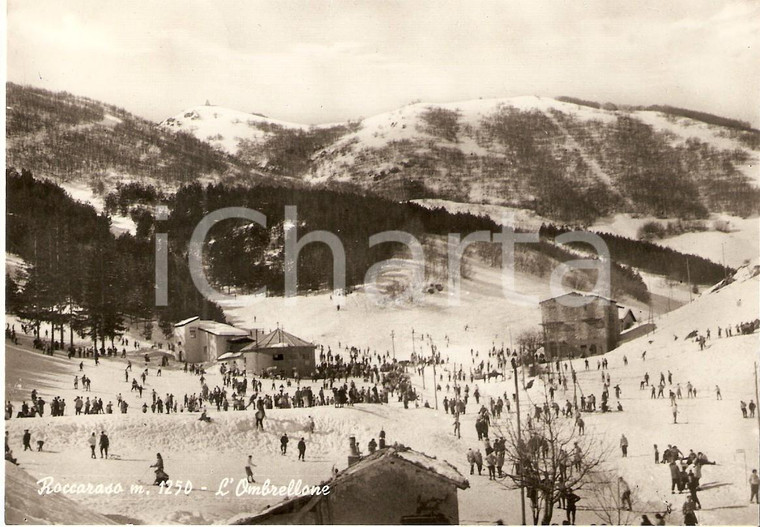 1961 ROCCARASO (AQ) Neve e sciatori in Località OMBRELLONE *Cartolina FG VG