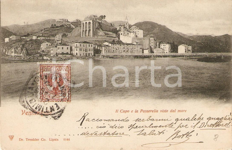 1903 VENTIMIGLIA (IM) Capo e Passerella visti dal mare *Cartolina FP VG