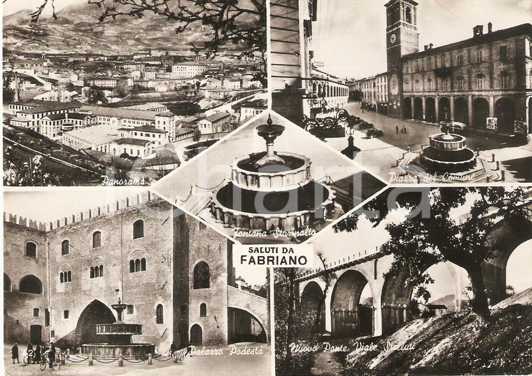 1954 FABRIANO (AN) Vedutine Palazzo Podestà e Piazza del Comune *Cartolina FG NV