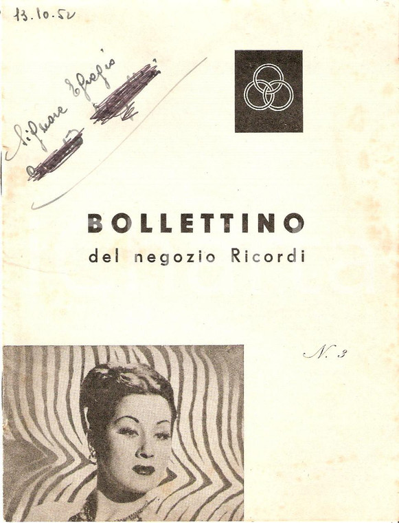 1952 MILANO - RICORDI Bollettino n. 3 Discografia Yma SUMAC *Libretto 12x16 cm