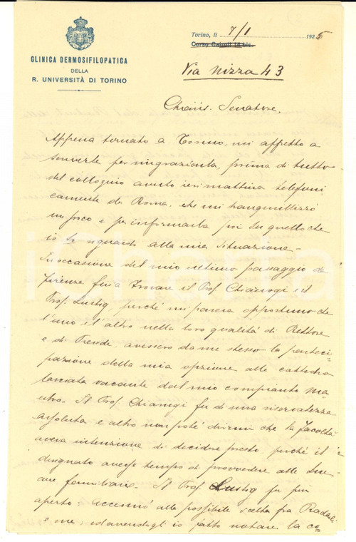 1925 TORINO Difficoltà di Jader CAPPELLI a ottenere cattedra *Lettera AUTOGRAFA