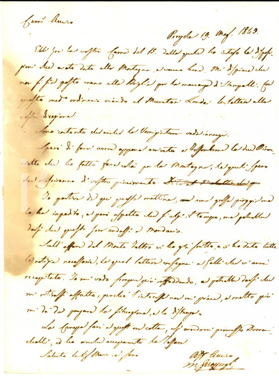 1843 PERGOLA Nobile Marcantonio GUAZZUGLI si sente raffreddato per un affare