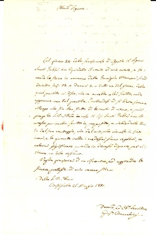 1851 BRISIGHELLA (RA) Notaio Giuseppe BRACCHINI chiede saldo ad Antonio MANZONI