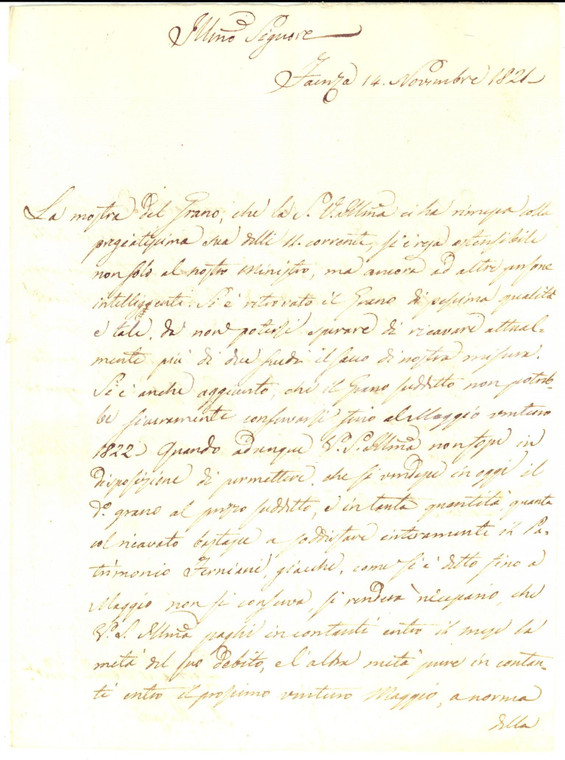 1821 FAENZA Giuseppe BIANCOLI e Antonio MARGOZZI trovano pessimo grano 