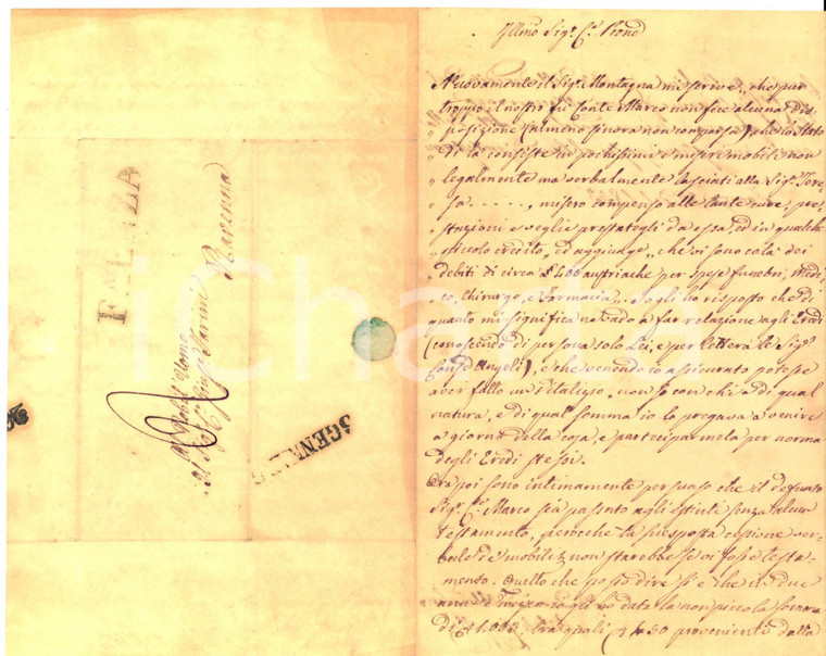 1853 FAENZA Michele CAPPELLI a Giuseppe FARINI su morte parente senza testamento