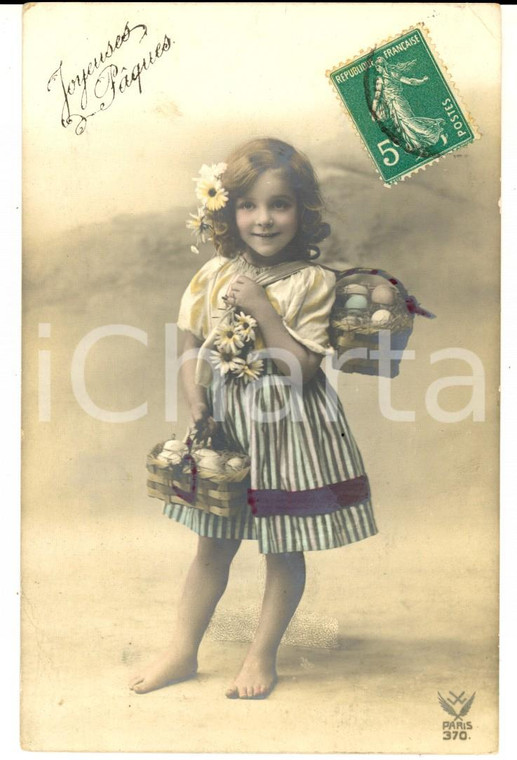 1905 ca FRANCE PASQUA Bambina con cestini di uova *Cartolina VINTAGE FP VG