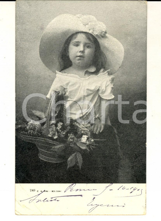 1905 ROMA Piccola campagnola con cesto di fiori *Cartolina postale VINTAGE FP VG