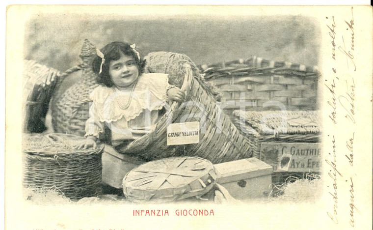 1900 ca COSTUMI Bambina gioca tra le ceste *Cartolina postale ALTEROCCA FP VG
