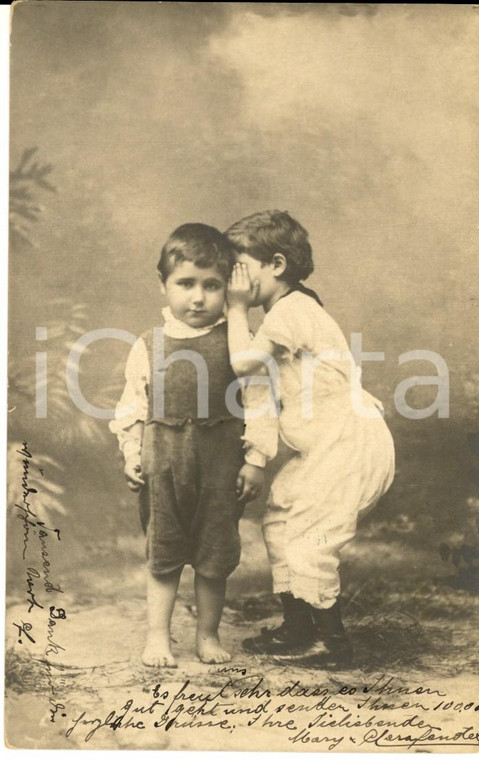 1905 ca BAMBINI La confessione di un segreto *Cartolina postale VINTAGE FP VG
