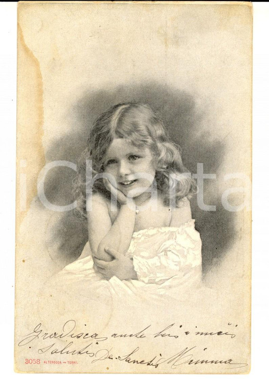 1903 COSTUMI Bambina sognante in abito bianco *Cartolina postale VINTAGE FP VG