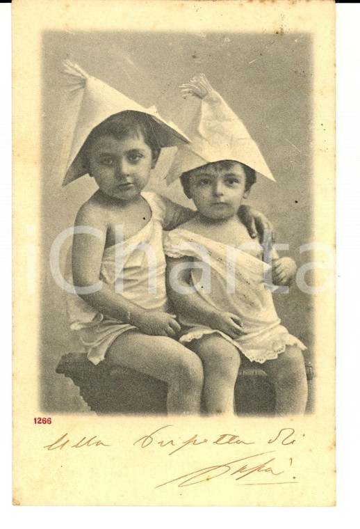 1902 COSTUMI BAMBINI Due fratellini con cappello a punta *Cartolina FP VG