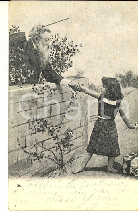 1904 COSTUMI La punizione di una piccola ladra di fiori *Cartolina VINTAGE FP