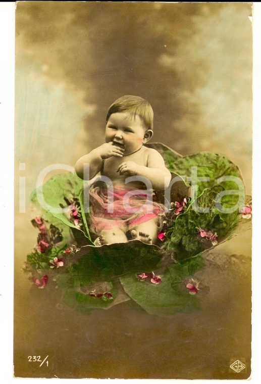 1915 FIRENZE Bambino esce da un cavolo fiorito *Cartolina Luigi ALLEVA FP