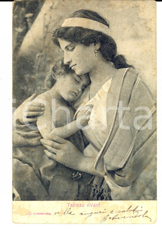 1904 MATERNITA' Madre stringe il figlio addormentato *Cartolina VINTAGE FP VG