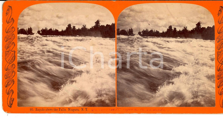 1890 NIAGARA FALLS (NY) Rapids above the Falls *Stereoscopic photo BIERSTADT