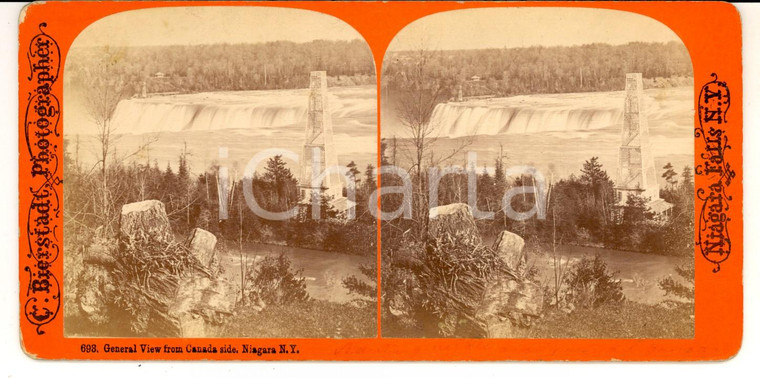 1890 NIAGARA FALLS General view from Canada side *Stereoscopic photo BIERSTADT