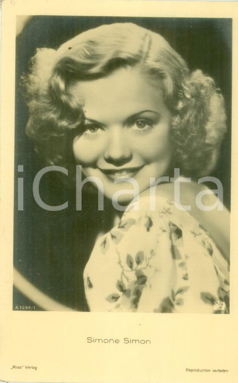 1935 ca CINEMA Attrice Simone SIMON con abito a fiori *Cartolina FP NV