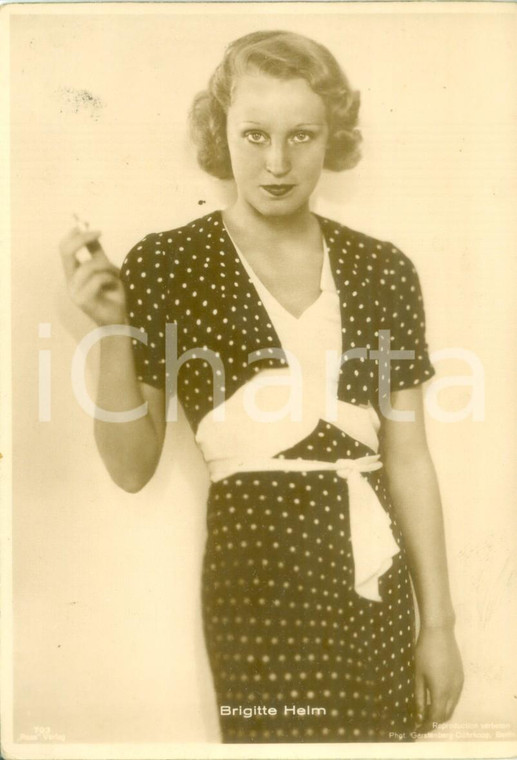 1935 ca CINEMA Attrice Birigtte HELM con abito a pois *Cartolina FG NV