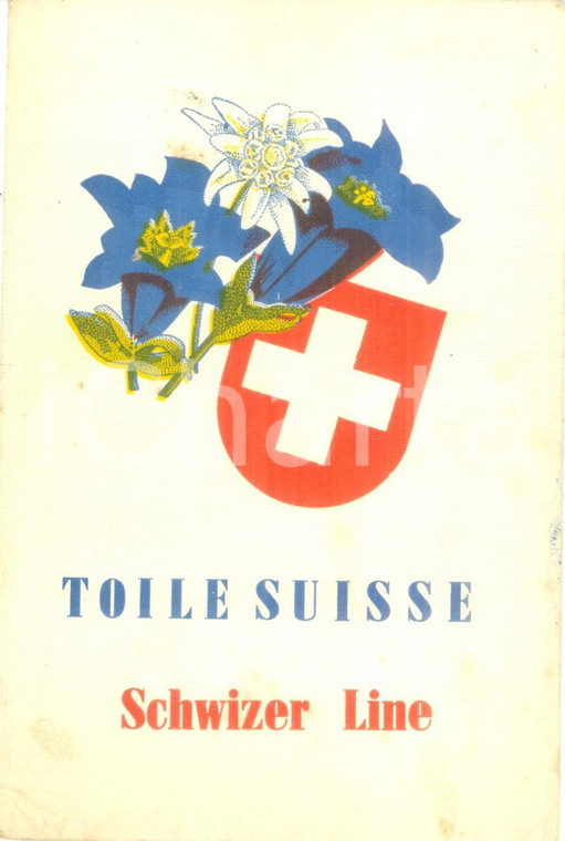 1955 ca SVIZZERA Schwizer Line Toile Suisse Busta pubblicitaria ILLUSTRATA