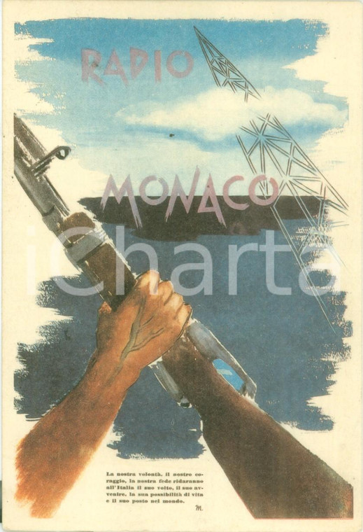 1940 ca RADIO MONACO Ridiamo all'Italia il suo volto Cartolina pubblicitaria FG