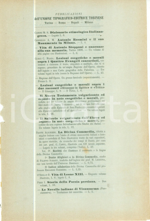 1902 TORINO Pubblicazioni Unione Tipografico-Editrice Torinese *Bollettino