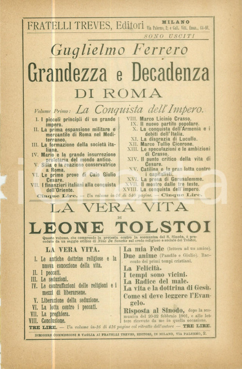 1902 MILANO Fratelli TREVES Editori Catalogo recentissime pubblicazioni
