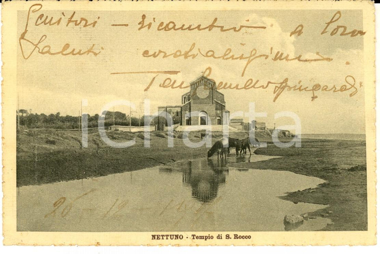 1917 NETTUNO Tempio di SAN ROCCO *Cartolina ANIMATA ten. Camillo SPINGARDI