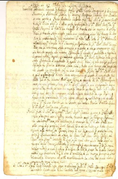 1762 RIVA SAN VITALE Accordo Paolo VASSALLO e fratelli NEURONI per fitti e dote