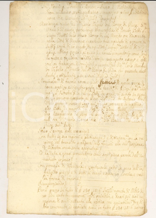 1761 RIVA SAN VITALE Trasferimento dominio terra Marianna PATTI a Carlo VASSALLO