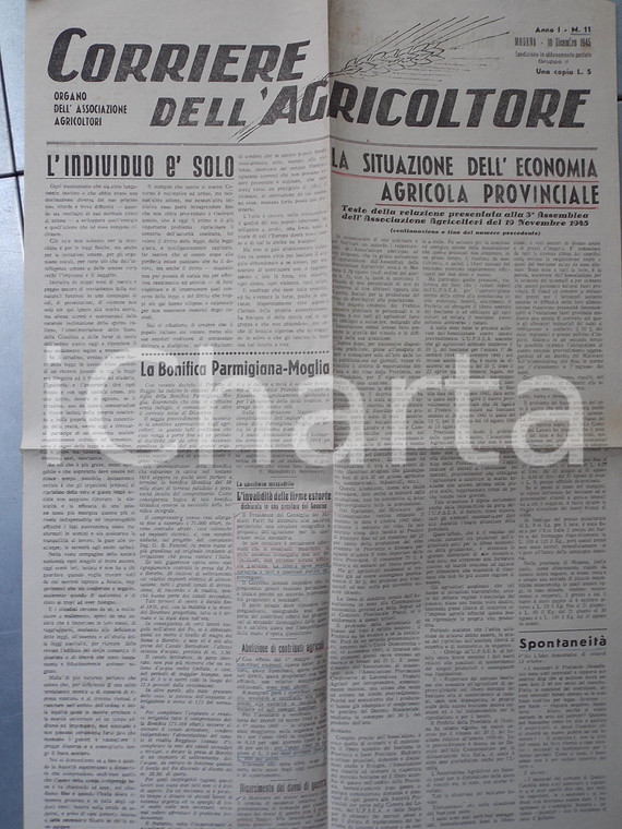 1945 MODENA CORRIERE DELL'AGRICOLTORE Situazione economia provinciale *Giornale
