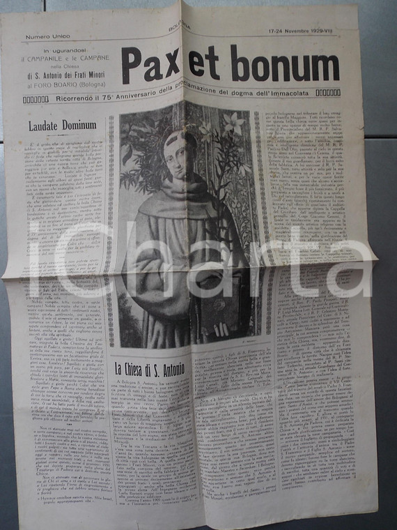 1929 BOLOGNA PAX ET BONUM La chiesa di S. ANTONIO - 75° anniversario Immacolata
