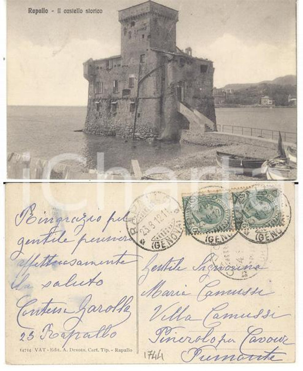1912 RAPALLO (GE) Il castello storico *Cartolina contessa GAROLLA FP VG