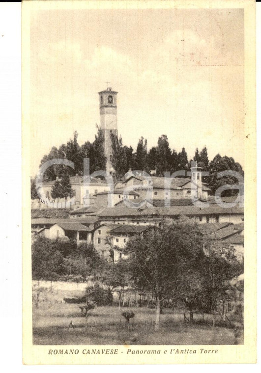 1951 ROMANO CANAVESE (TO) Panorama e torre *Cartolina suor Marziana BORRONI