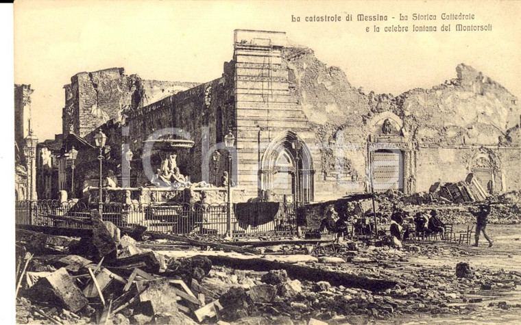 1908 MESSINA TERREMOTO Cattedrale e fontana del MONTORSOLI *Cartolina ANIMATA FP