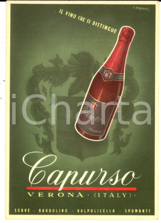 1960 ca VERONA Vini CAPURSO Cartolina pubblicitaria ill. RUZZENENTE FG